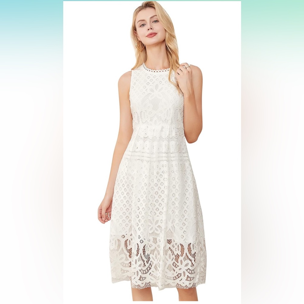 Amazon VEIISAR Womens Fashion Sleeveless Lace Cocktail Party Dress small white